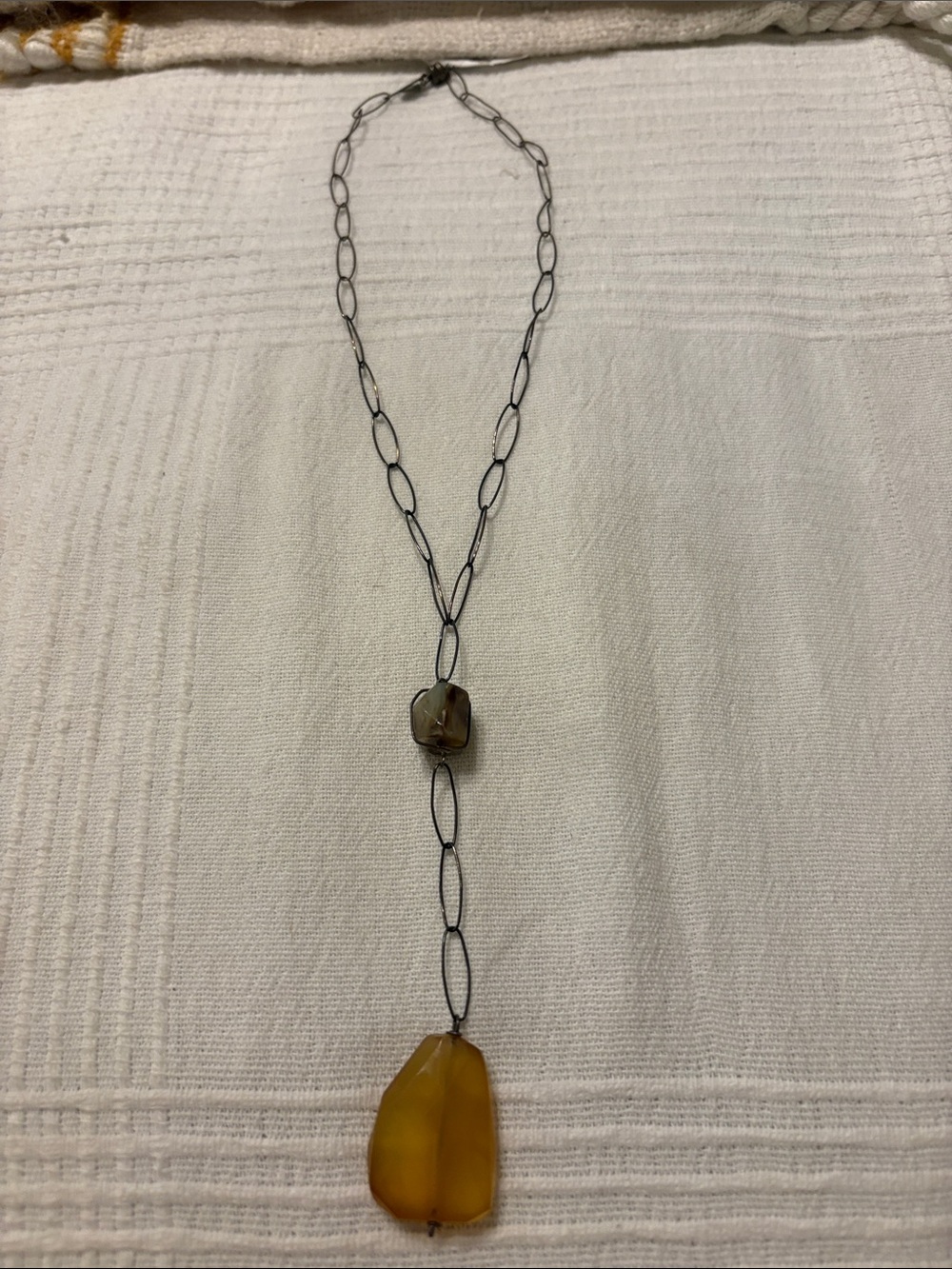 Yellow Stone Pendant Lariat Necklace